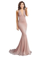 Deep V-Neck Mermaid Low Back Long Spandex Formal Dress