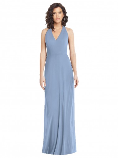V-Neck Halter Back Straps Chiffon Formal Dress