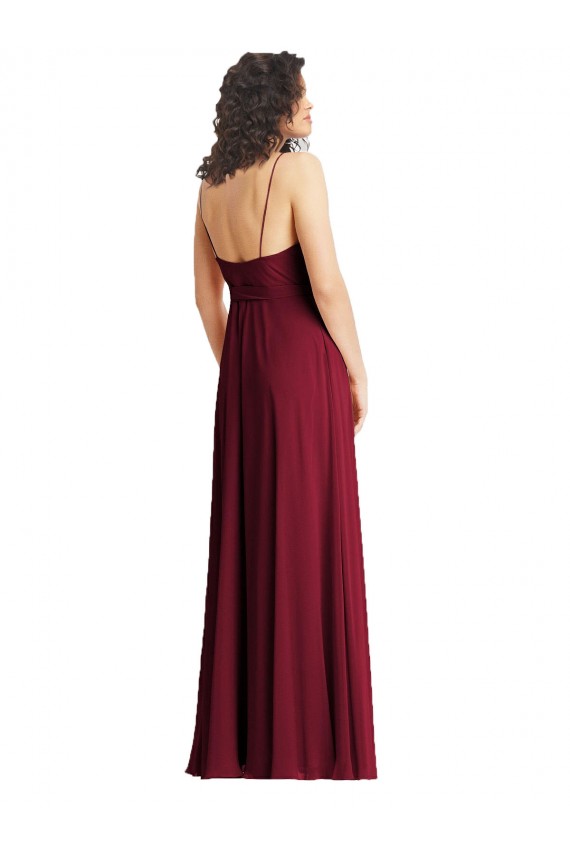 V-Neck Low Back Maxi Wrap Chiffon Formal Dress
