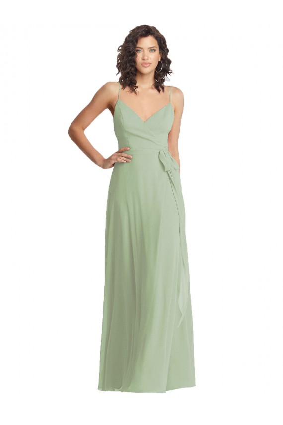 V-Neck Low Back Maxi Wrap Chiffon Formal Dress