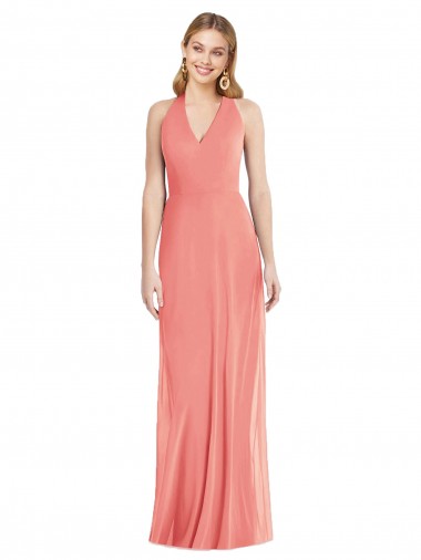 V-Neck Halter Chiffon Maxi Formal Dress Open Back