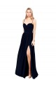 Draped A-Line Chiffon Formal Dress with Spaghetti Straps and High Slit
