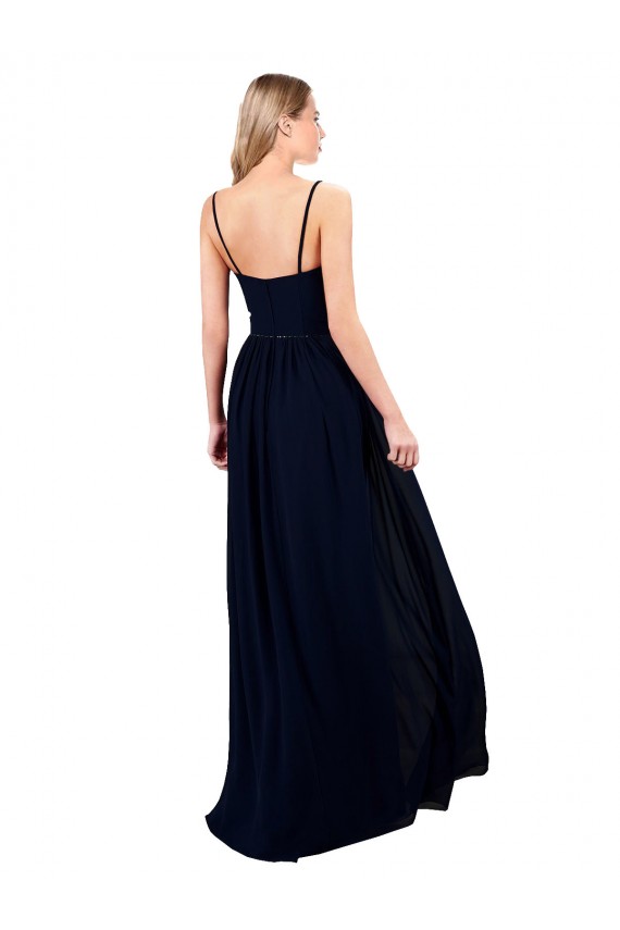 Draped A-Line Chiffon Formal Dress with Spaghetti Straps and High Slit