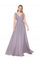 Draped Floor Length High Neck V-Back Chiffon Formal Dress with Shirred Bodice