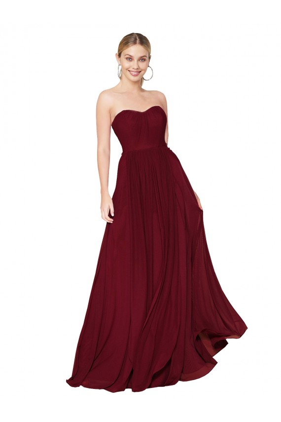 Draped Strapless Long A-Line Chiffon Formal Dress