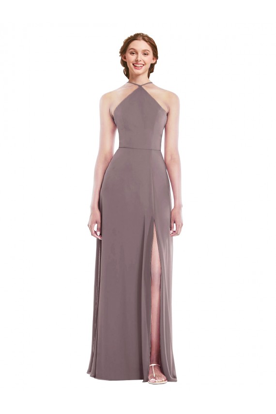 Diamond Halter Maxi Formal Dress with Front Slit
