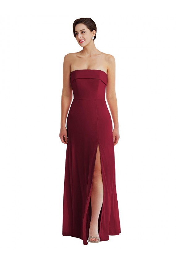 Cuffed Strapless Maxi Formal Dress with Front Slit