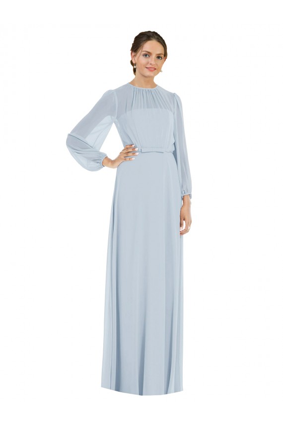 Strapless Chiffon Maxi Formal Dress with Puff Sleeve Blouson Overlay