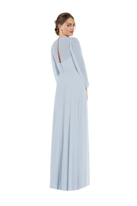 Strapless Chiffon Maxi Formal Dress with Puff Sleeve Blouson Overlay