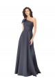 Rouched One Shoulder Floor Length Satin Formal Dress with Bow