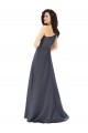 Rouched One Shoulder Floor Length Satin Formal Dress with Bow