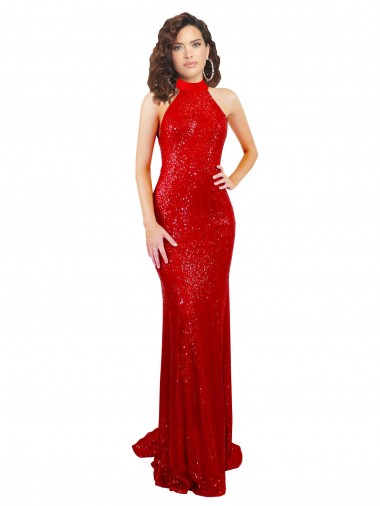 Halter High Neck Mermaid Open Back Sequin Formal Dress