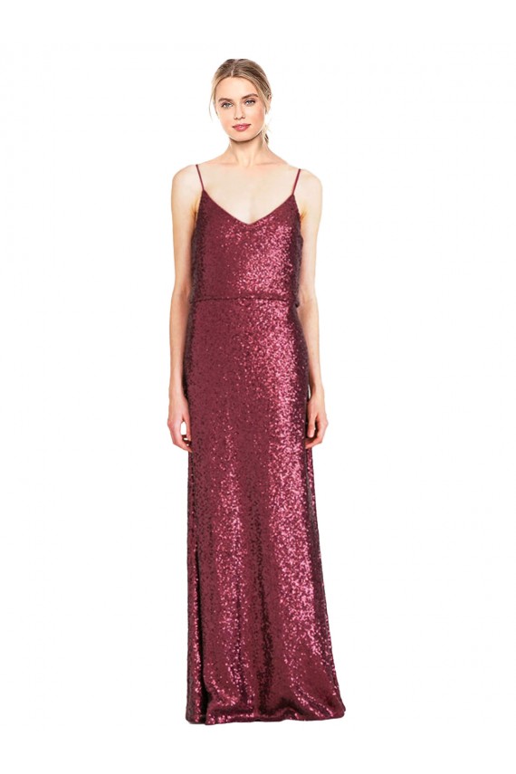 High Neck Halter Long Slim Sequin Formal Dress with V-Neck and Blouson Bodice