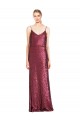 High Neck Halter Long Slim Sequin Formal Dress with V-Neck and Blouson Bodice