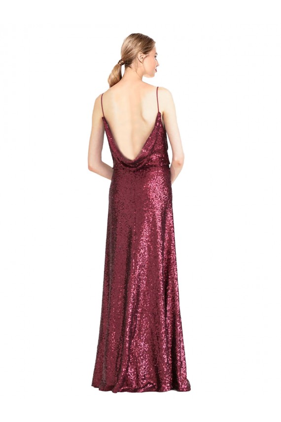 High Neck Halter Long Slim Sequin Formal Dress with V-Neck and Blouson Bodice