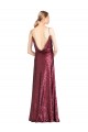 High Neck Halter Long Slim Sequin Formal Dress with V-Neck and Blouson Bodice