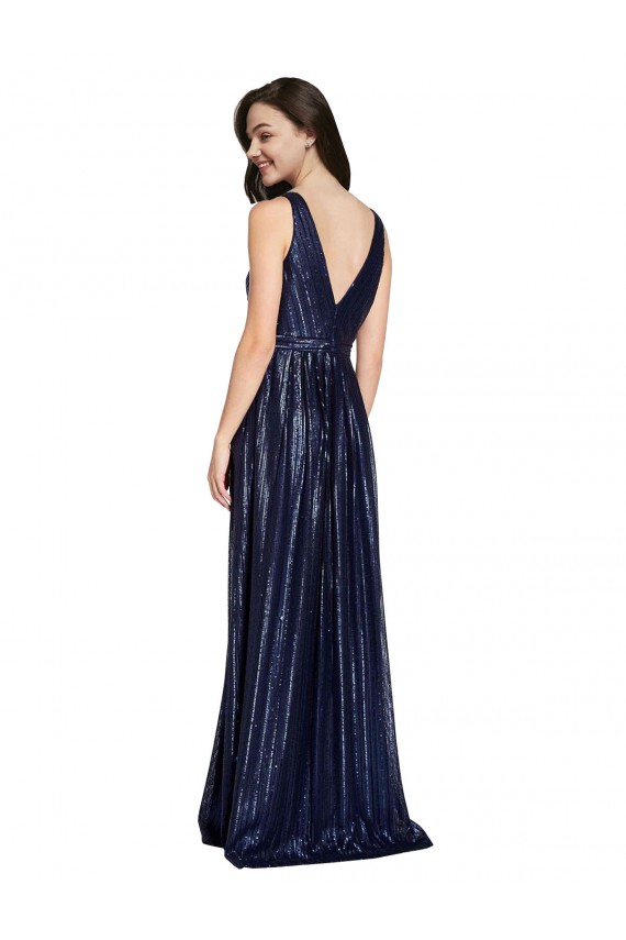 Long V-Neck Sparking Sequin Formal Dress with Low V-Back