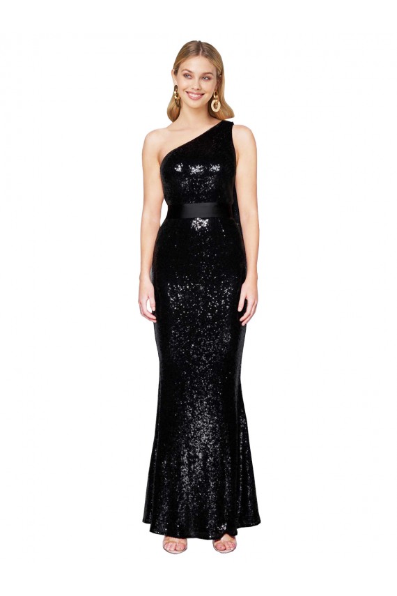 Draped One Shoulder Long Full Length Sequin Formal Dress