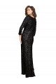 Deep V-Neckline Full Back Long Sleeves Sparkling Sequin Formal Dress with High Slit