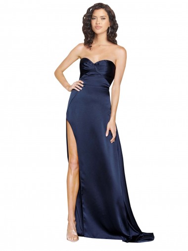 Knotted Sweetheart Silky Satin Formal Dress with High Side Split