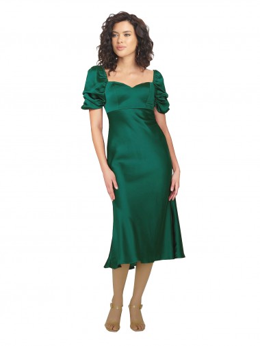 Ruched Sleeve Silky Satin Formal Dress