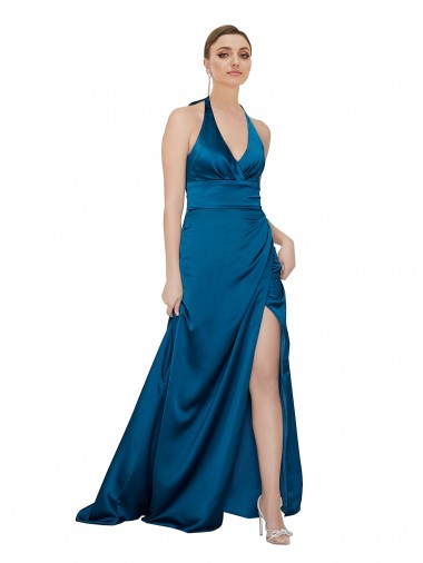 Halter Neck Silky Satin Formal Dress