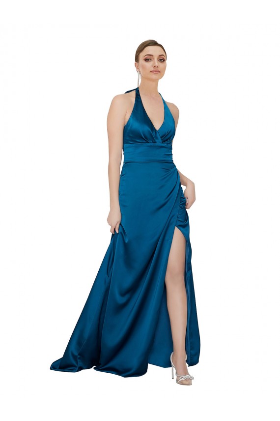 Halter Neck Silky Satin Formal Dress