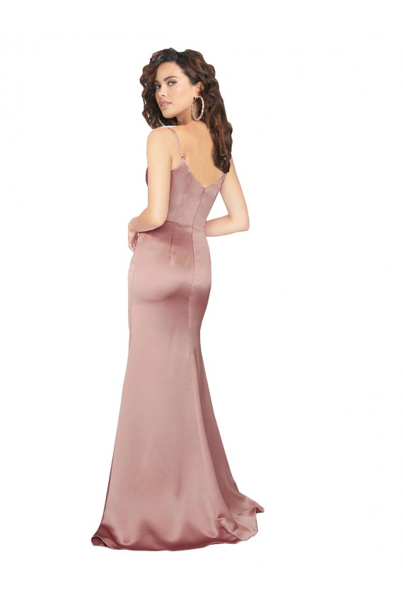 Floor Length Silky Satin Formal Dress with Front Skirt Slit