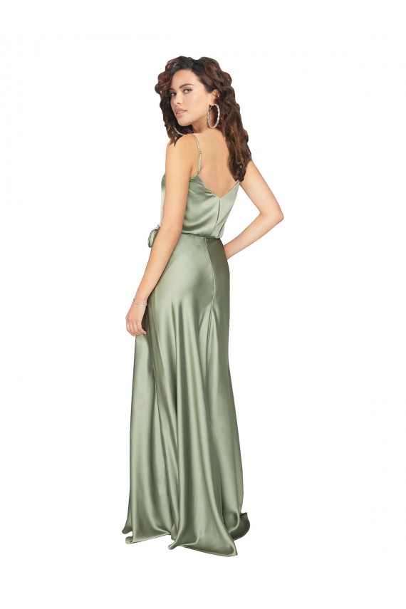 Silky Satin Formal Dress with Tied Waist