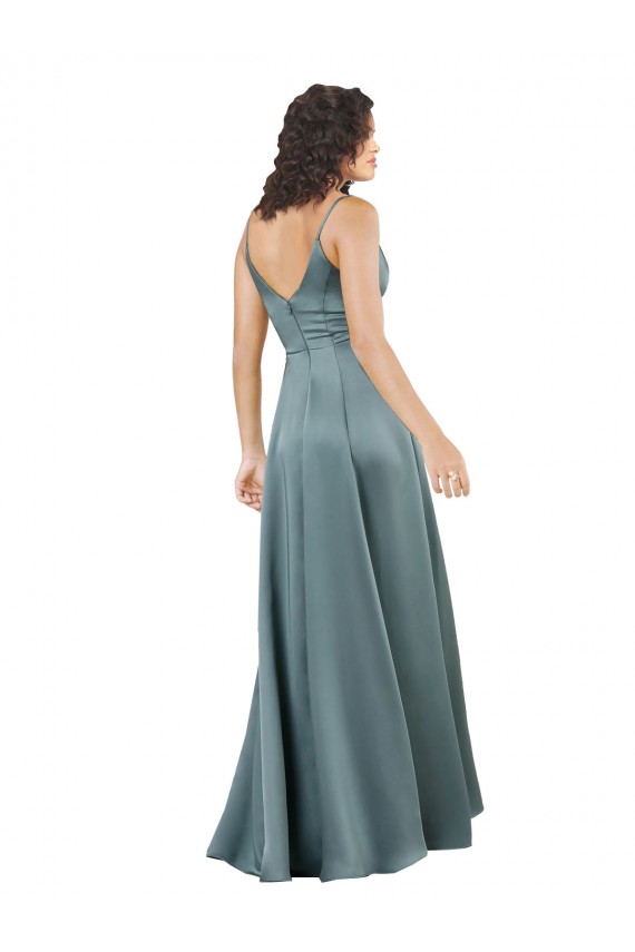 Silky Satin Floor-Length Long Formal Dress with V-Neckline