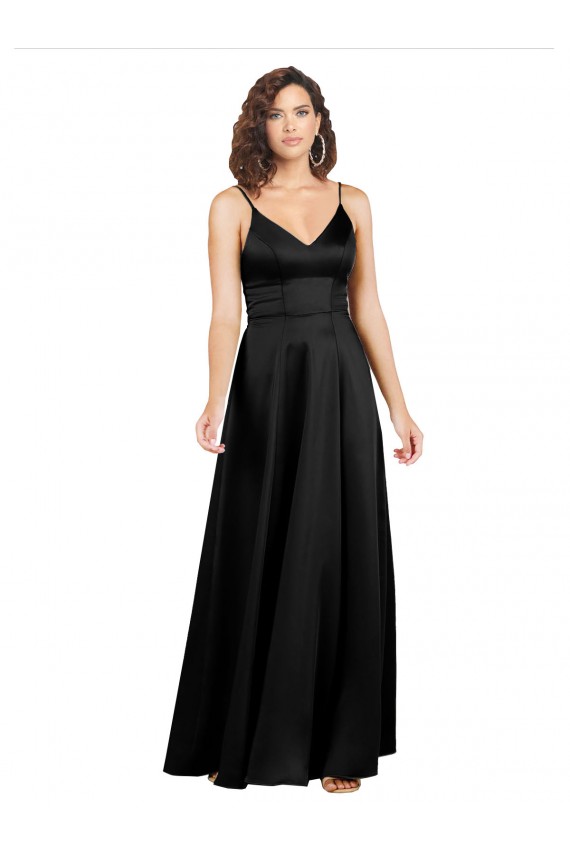Silky Satin Floor-Length Long Formal Dress with V-Neckline