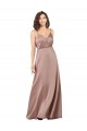 Subtle V-Neckline Silky Satin Formal Dress with Front Button Detail