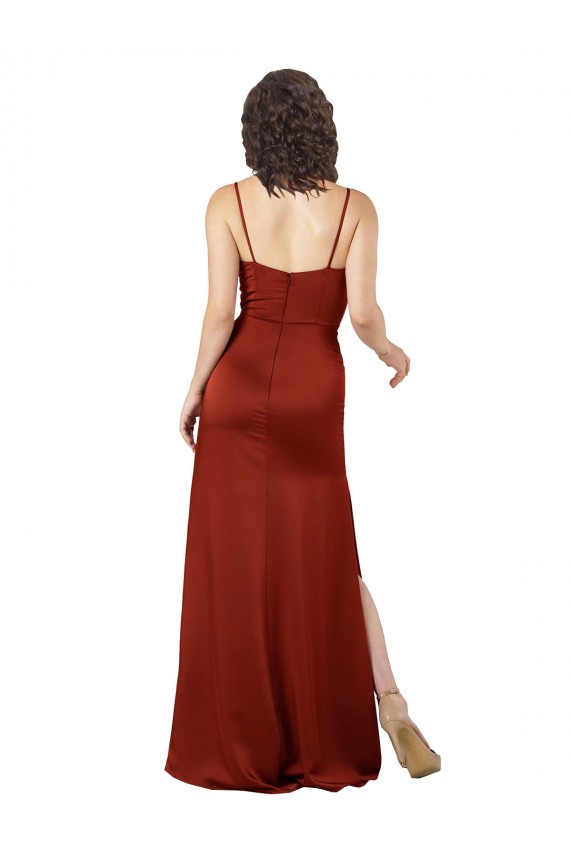 Floor-Length Silky Satin Formal Dress with Skirt Slit