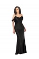 Off the Shoulder Sleeves Silky Satin Formal Dress with Skirt Slit
