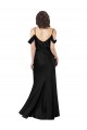 Off the Shoulder Sleeves Silky Satin Formal Dress with Skirt Slit