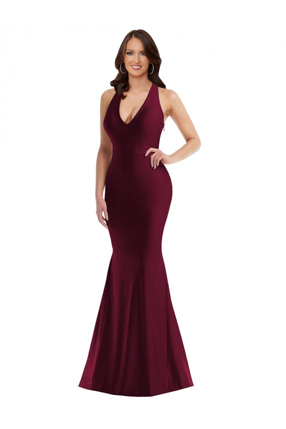 Plunge Neckline Cutout Low Back Silky Satin Mermaid Formal Dress