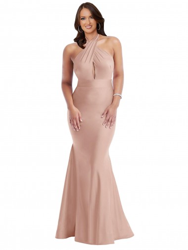 Criss Cross Halter Open Back Silky Satin Mermaid Formal Dress