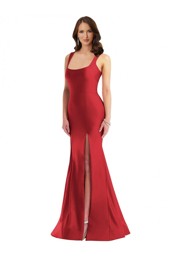 Square Neck Silky Satin Mermaid Formal Dress with Side Slit