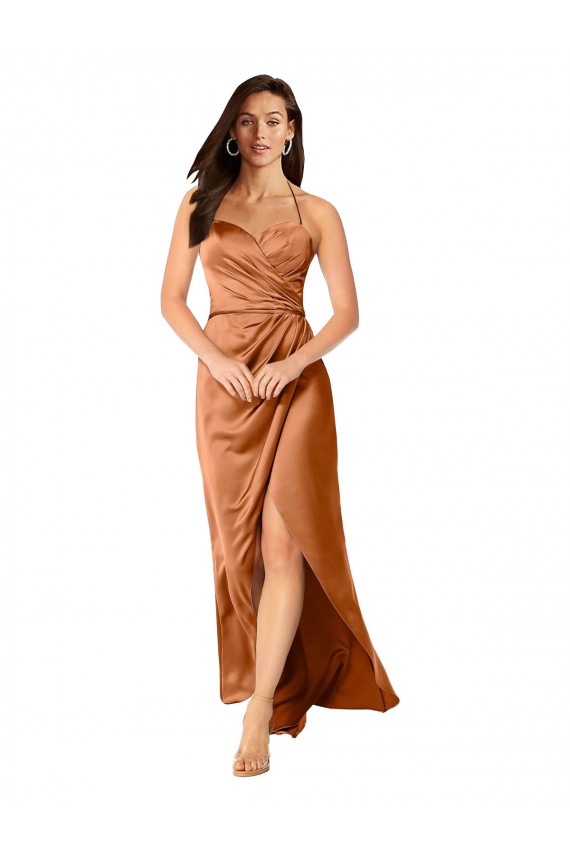 Faux-Wrap Skirt Silky Satin Formal Dress