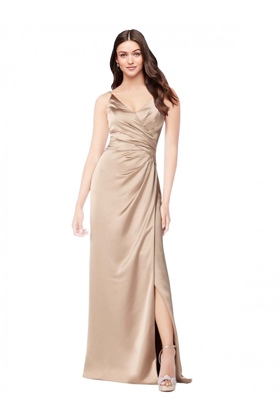 Silky Satin Formal Dress with Draped Surplice Bodice