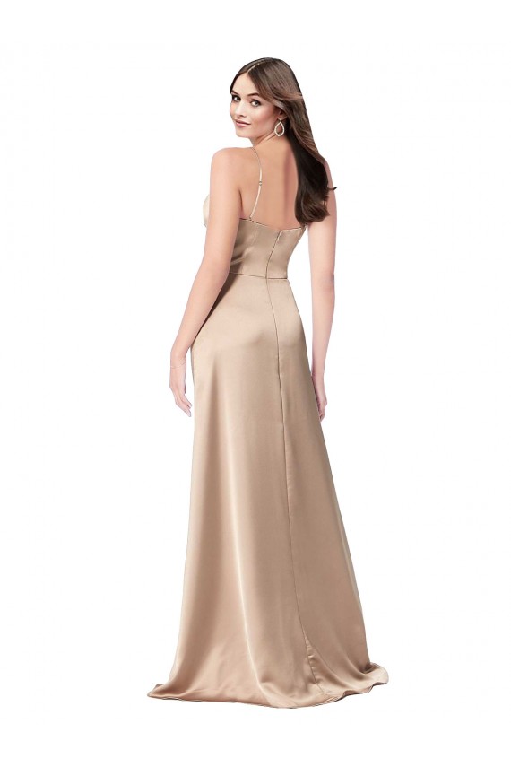 Silky Satin Formal Dress with Draped Surplice Bodice