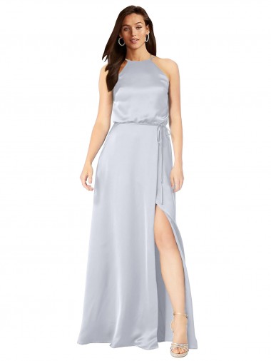 Halter Neck Silky Satin Formal Dress with Strappy Back