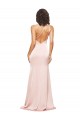 Full Length Ruched Silky Satin Formal Dress with Low Back and High Split