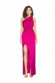 One Shoulder Long Full Length Silky Satin Formal Dress with Front Side Split
