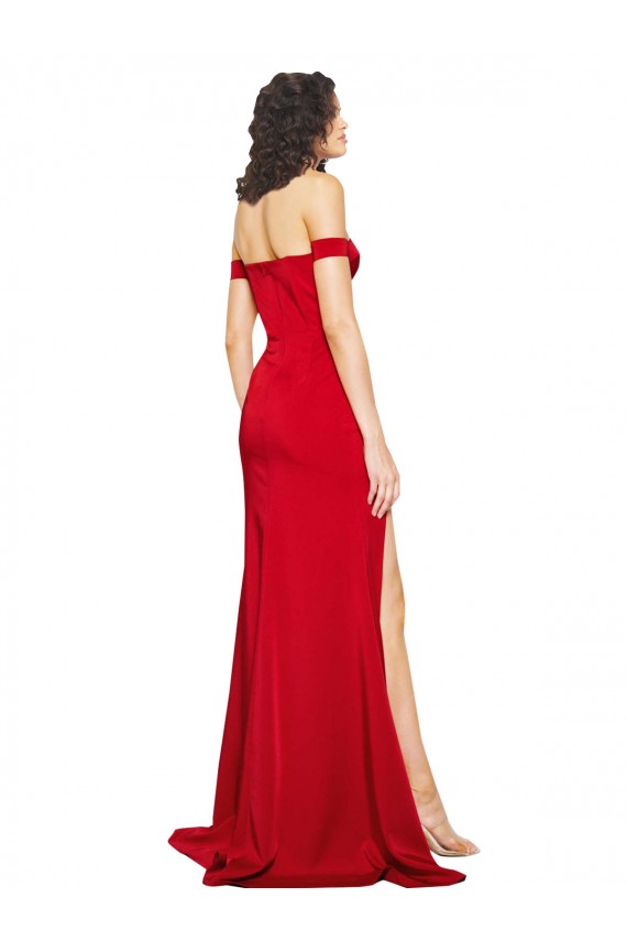 Off the Shoulder Sweetheart Bustier Style Silky Satin Formal Dress with Side Split