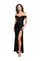 Fitted Sweetheart Neckline Silky Satin Formal Dress with Off the Shoulder Sleeves and High Slit