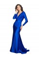 Deep V-Neck Long Sleeves Silky Satin Formal Dress