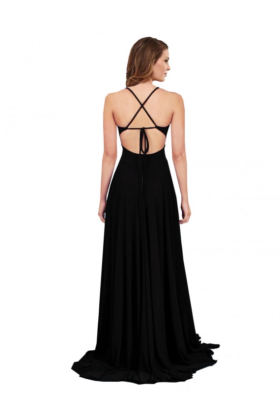High Slit Open Back Long Spandex Formal Dress with Lined Crossover Bust