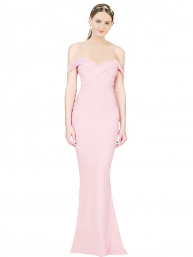 Full Length Off the Shoulder Formal Dress with Twist Front