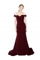 Full Length Off the Shoulder Crepe Formal Dress with Lace On Bodice and Back